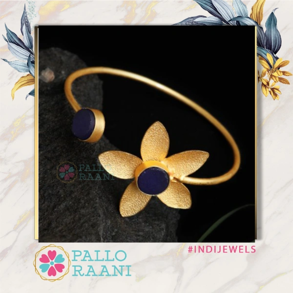 Floral dual blue adjustable Druzy bracelet - Adjustable, Midnight Blue